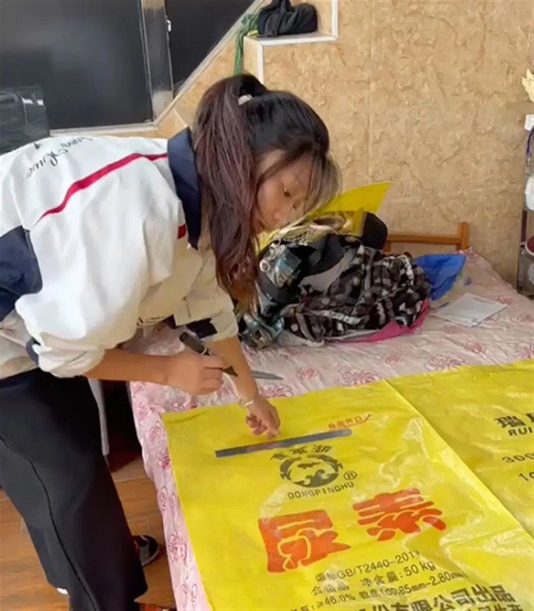 女生用尿素袋子做汉服拍出唯美照片